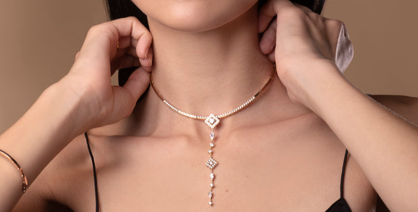 woman with Royal Asscher diamond choker